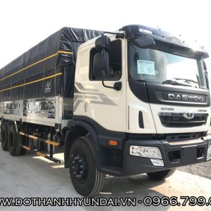 Xe tải Daewoo Maximus HU6AA 3 chân rút 15 Tấn thùng mui bạt dài 7m6